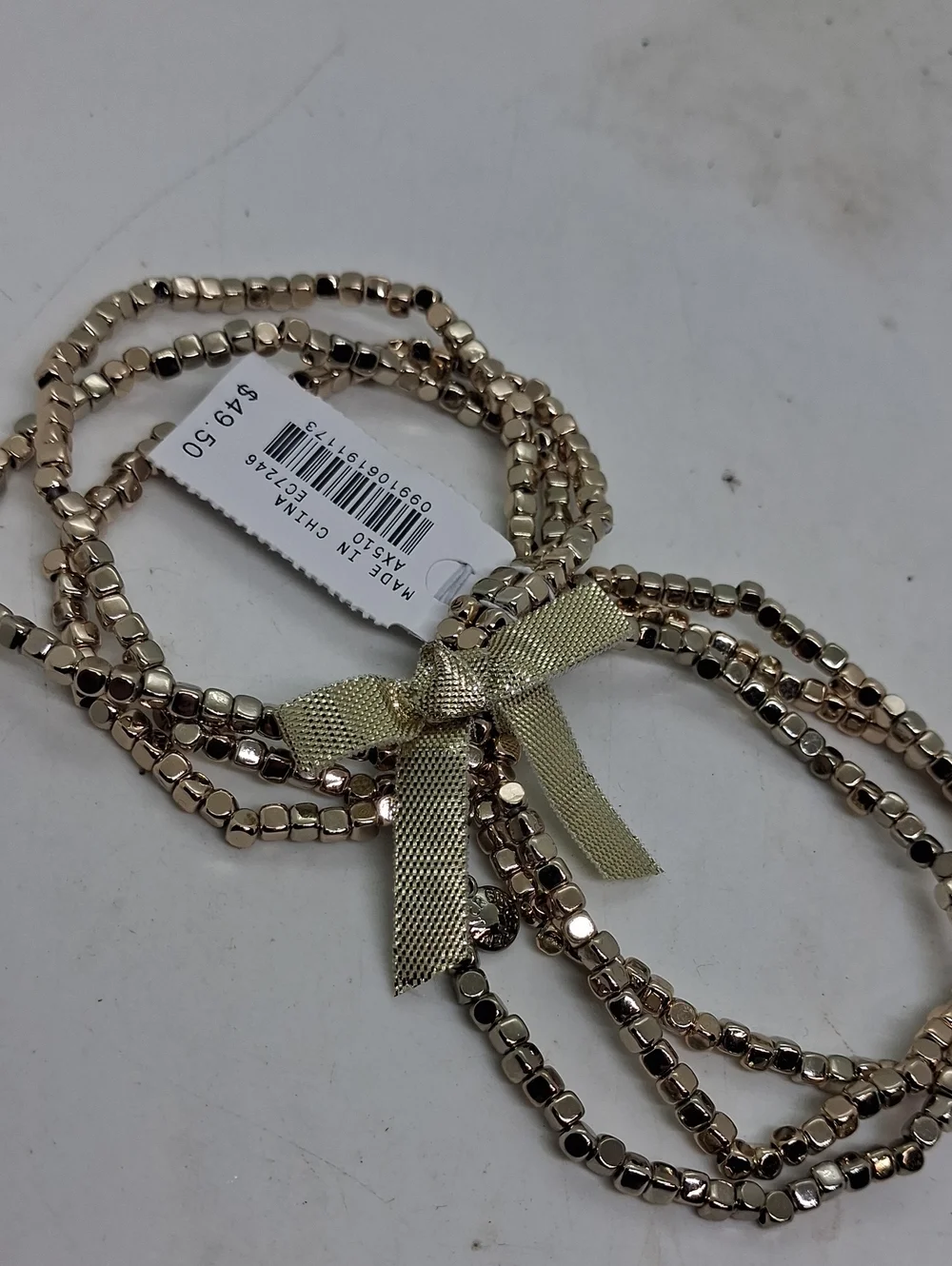 NWT Women's J. Crew Gold Beaded Stretch Bracelet Set with Bow Accent